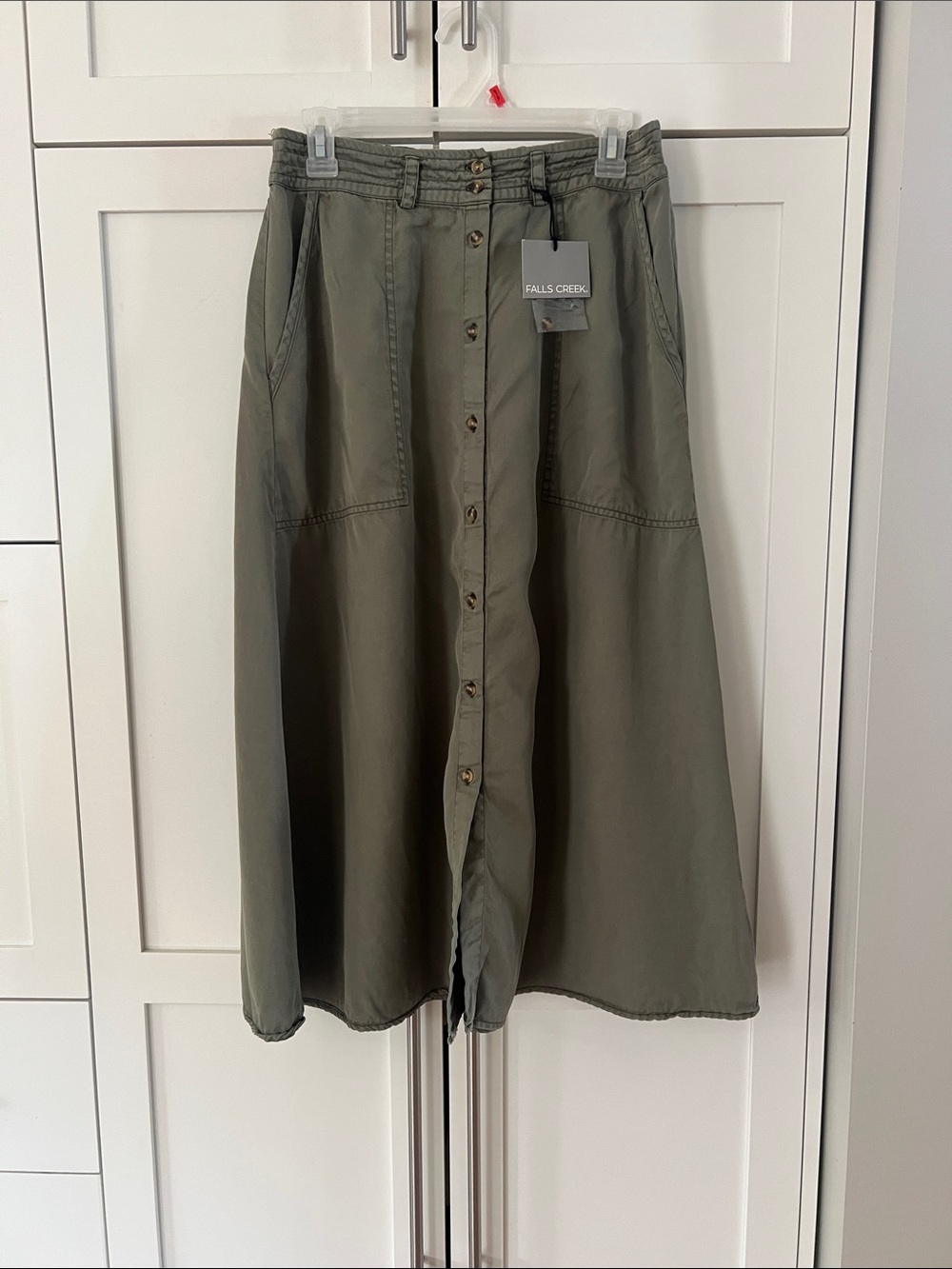 Falls Creek Olive Green Button-Down Maxi Skirt size M